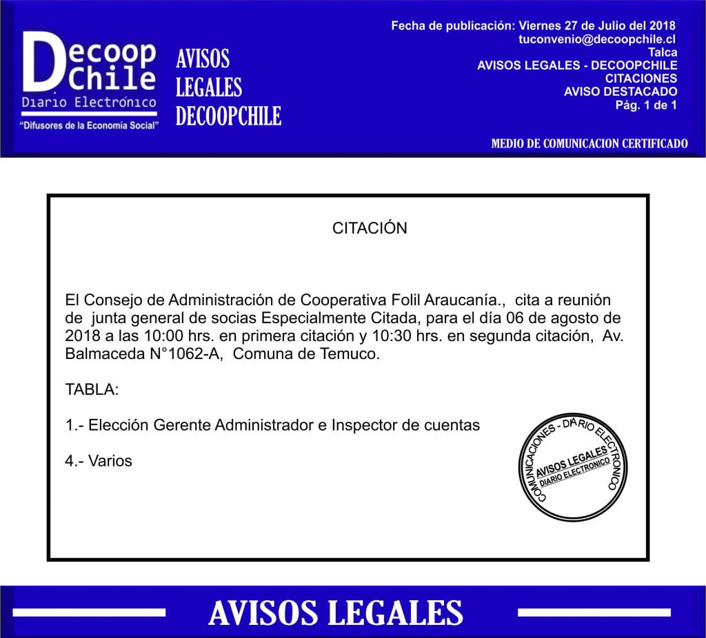Junta General de Socios: Cooperativa Folil item-thumbnail