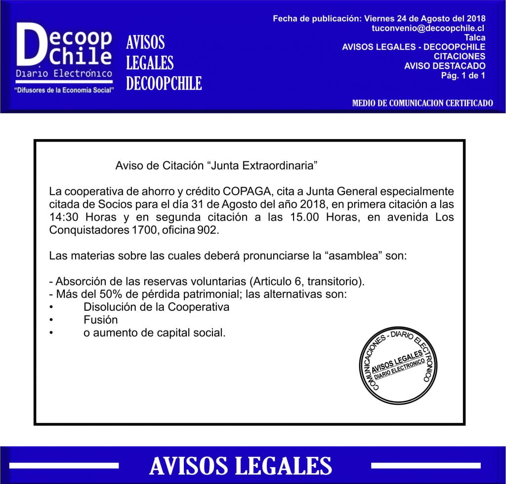 Junta General de Socios: Cooperativa Copaga item-thumbnail