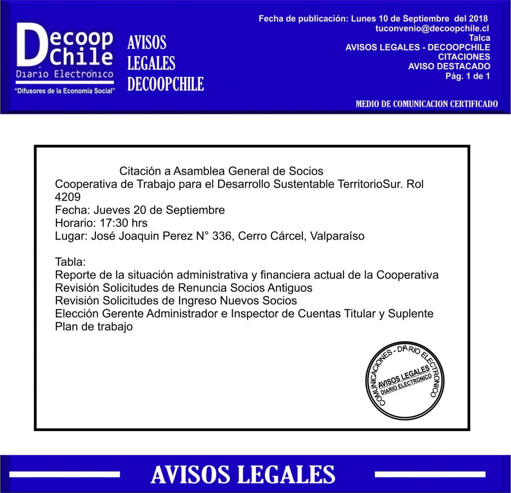 Junta General de Socios: Cooperativa Territorio Sur item-thumbnail