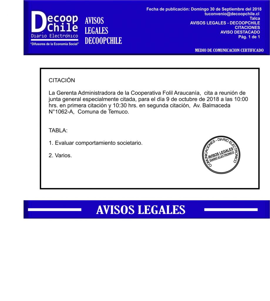 Junta General de Socios : Cooperativa Folil item-thumbnail