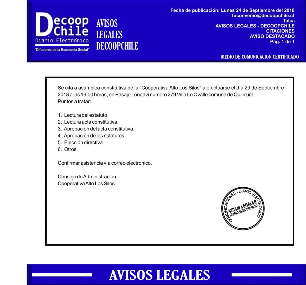 Junta General de Socios: Cooperativa Los Silos item-thumbnail
