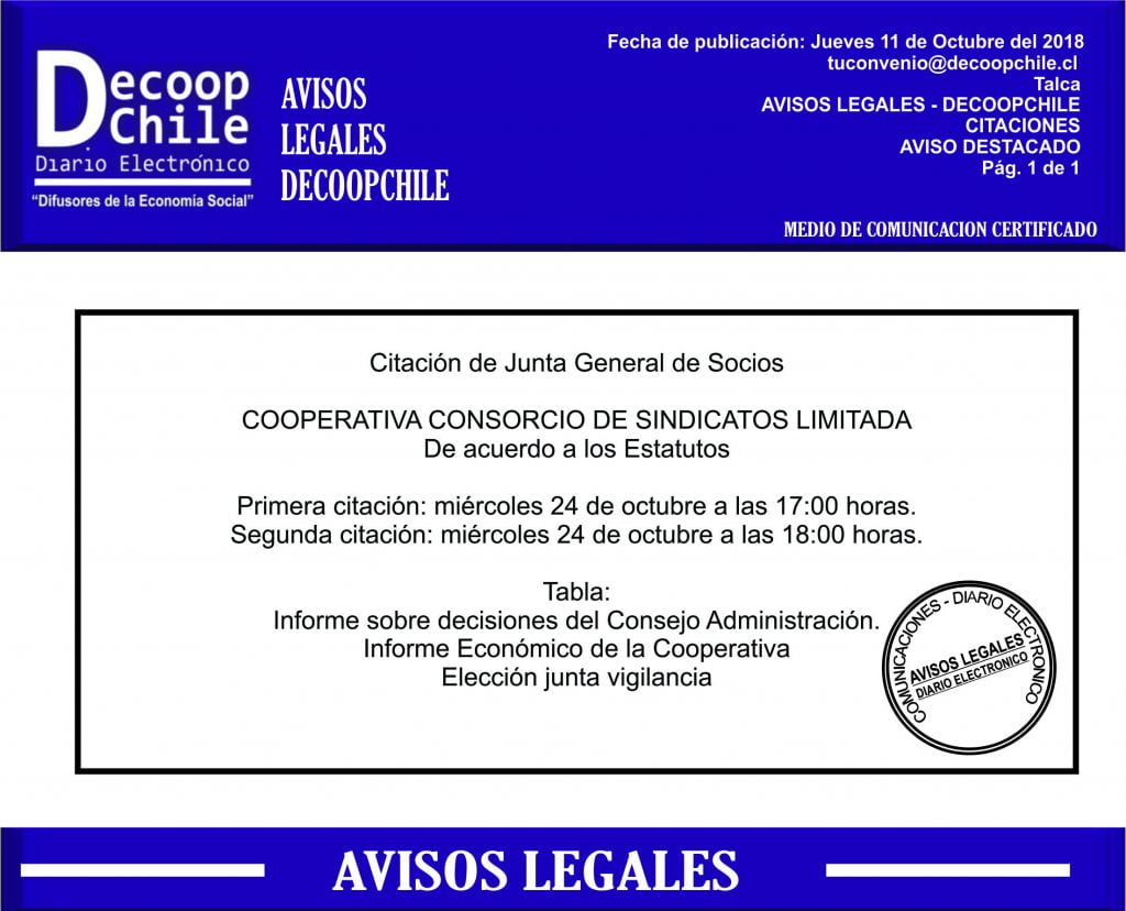 Junta General de Socios: Cooperativa Consorcio de Sindicatos Ltda. item-thumbnail