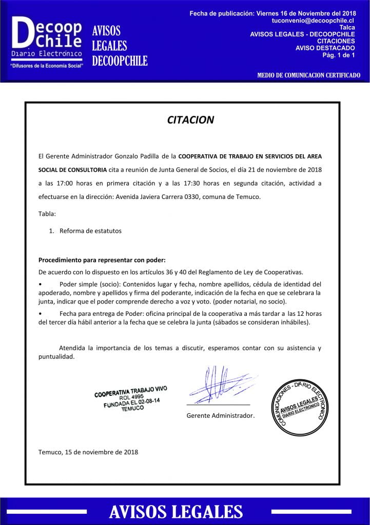 Junta General de Socios: Cooperativa de Trabajo en Servicio del Área Social de Consultoría item-thumbnail
