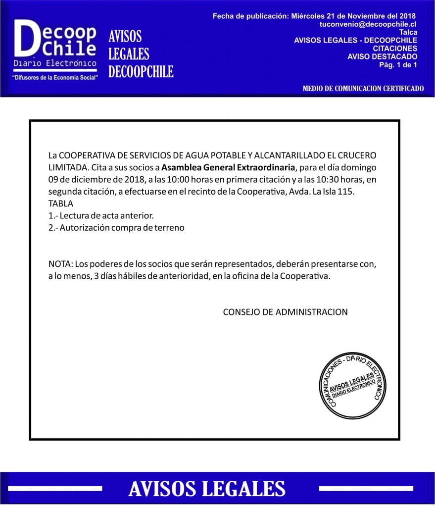 Junta general de Socios: Cooperativa El Crucero Ltda. item-thumbnail