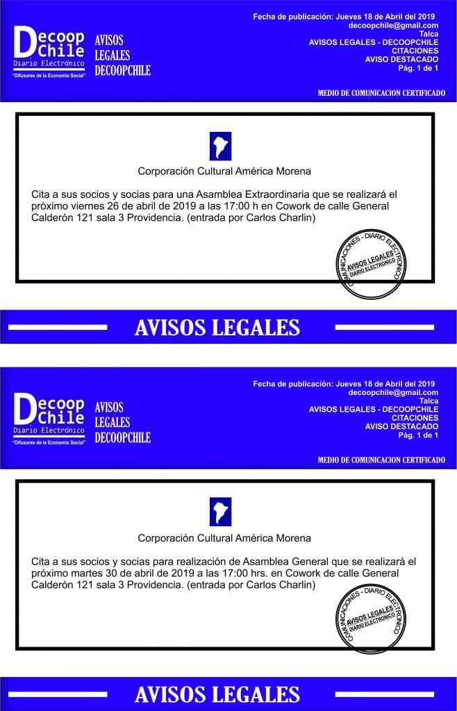 Junta Asamblea Extraordinaria: Corporación Cultural América Morena item-thumbnail