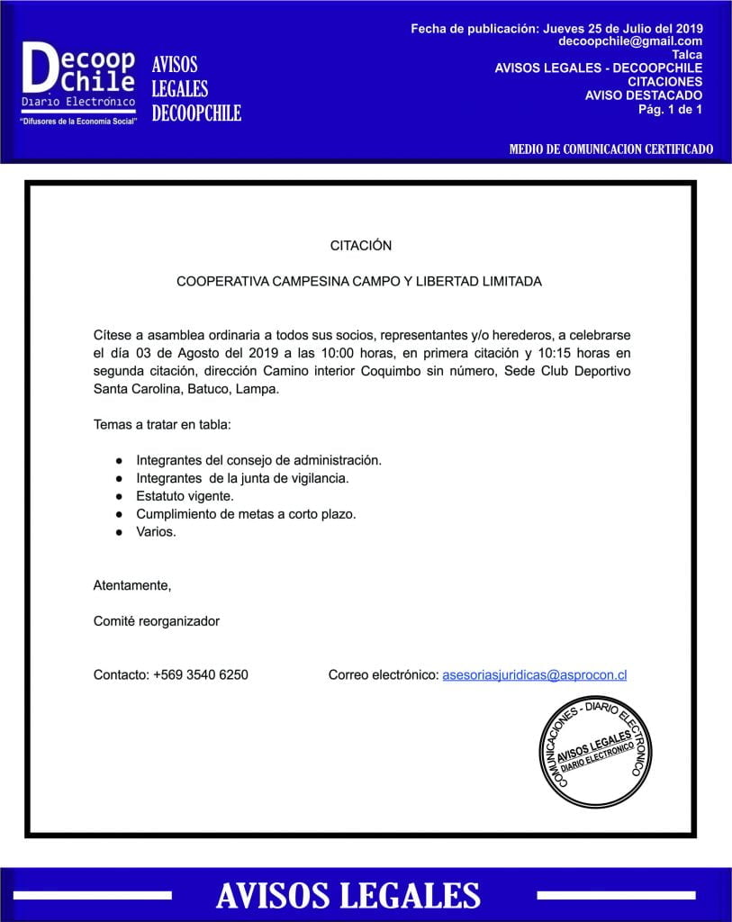 Junta General de Socios: Cooperativa Campesina Campo y Libertad Ltda. item-thumbnail