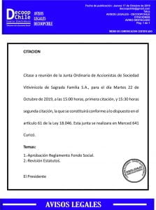 Junta Ordinaria de Accionistas de Sociedad Vitivinícola de Sagrada Familia S.A. item-thumbnail