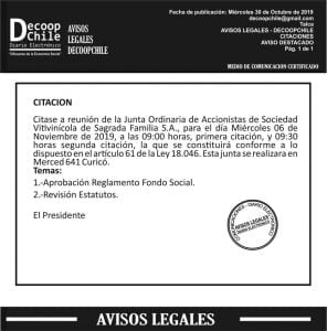 Junta Ordinaria de Accionistas de Sociedad Vitivinícola de Sagrada FamiliaS.A. item-thumbnail