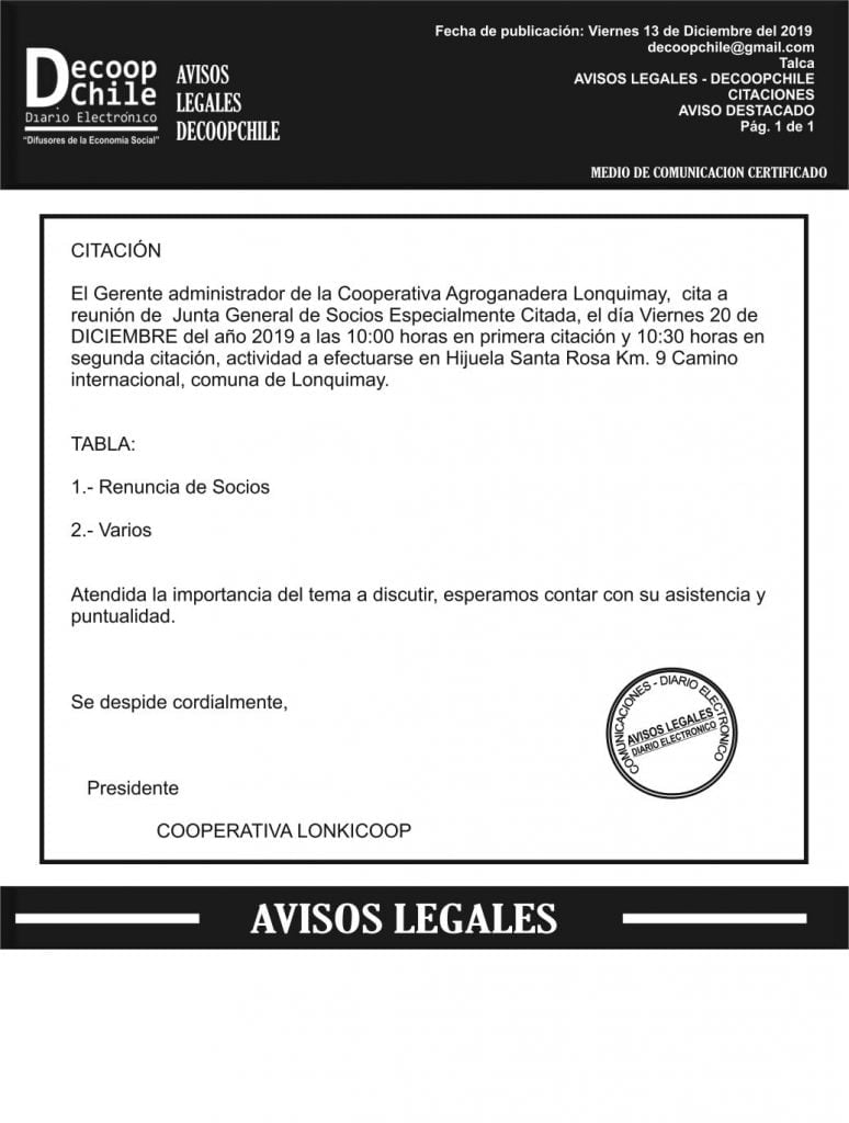 Junta General de Socios: Cooperativa Lonkicoop item-thumbnail