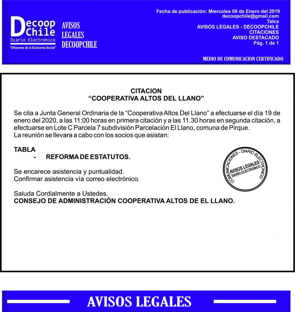 Junta General de Socios Cooperativa Alto del Llano item-thumbnail