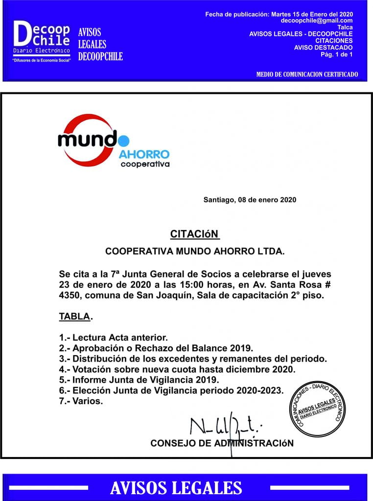 Junta General de Socios Cooperativa Mundo Ahorro item-thumbnail
