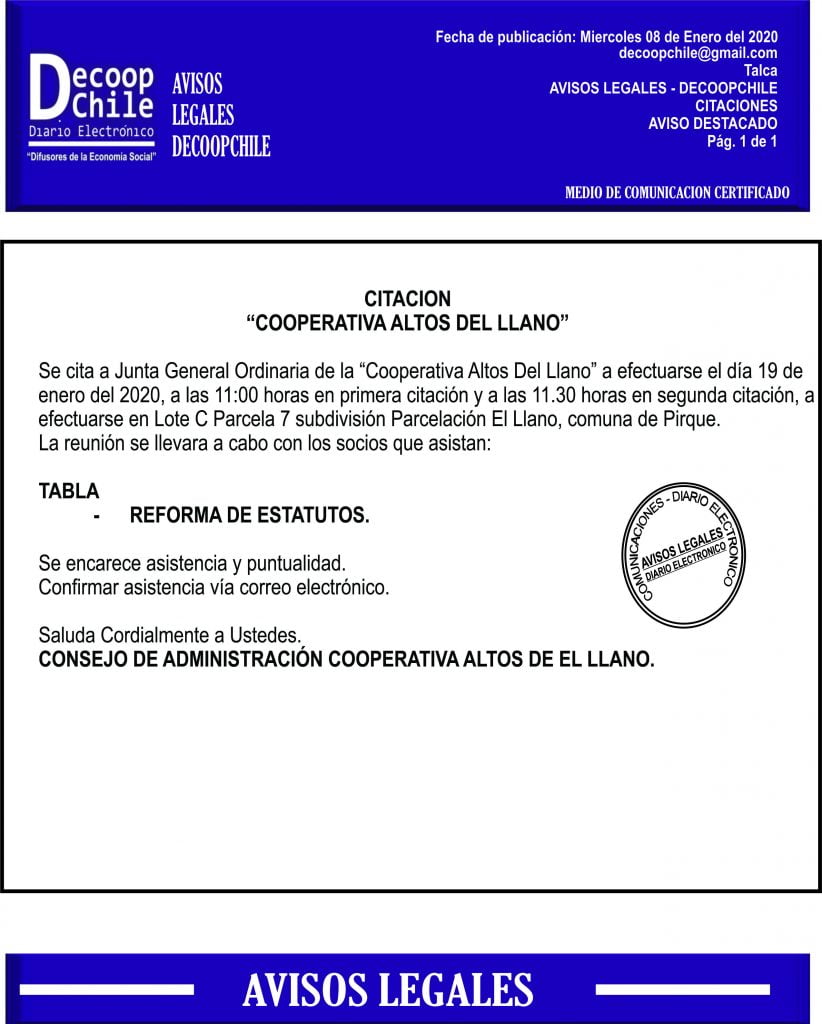 Junta General de Socios Cooperativa Alto del Llano item-thumbnail