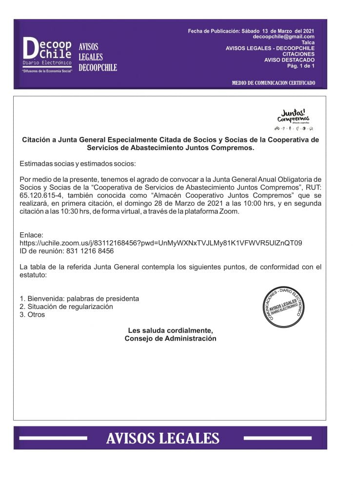 Citación Cooperativa de Servicios de Abastecimiento Juntos Compremos item-thumbnail
